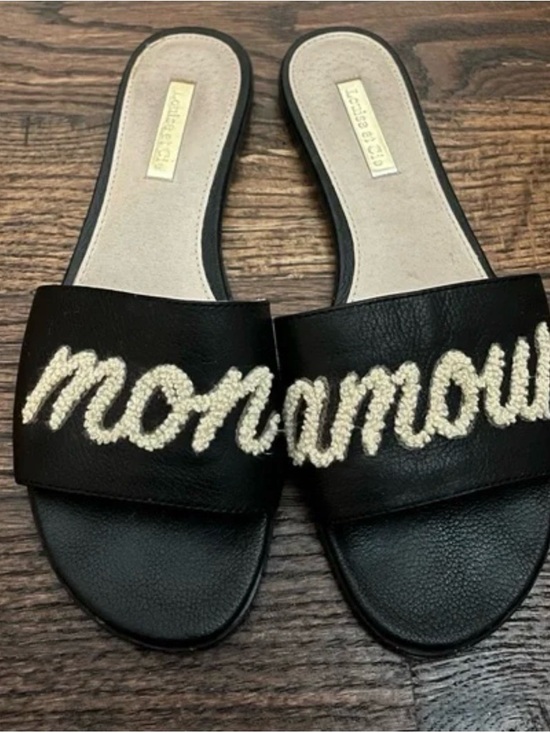 Louise et Cie Shoes - Louise et Cie Black Slide Sandals with Cream Script